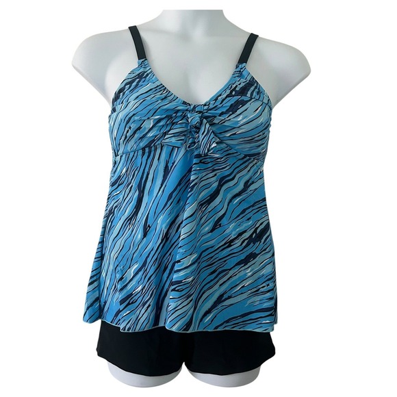 Unbranded Other - Women's Blue Wave Tankini Boy Shorts Padded Adjustable Two-Piece Swimsuit Large